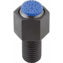 Threaded gripper with a polyurethane pad (Shore 60 hardness) and textured surface. Features M24 thread, 100 mm thread length, 27 mm pad diameter, and 36 mm outer diameter. Used in workholding and automation for clamping or positioning parts without marring surfaces, suitable for handling delicate or finished components.