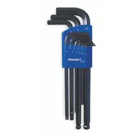 WESTWARD Hex Key Set: 6 - 10 Pieces, L, Metric, Single Ball End, Long, 9 Pieces, Organizer, 2 Tips