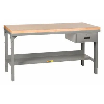 LITTLE GIANT Workbench: Adj Ht, Butcher Block, 48 in x 30 in, 3,000 lb Overall Load Capacity - Workbenches with Drawers & Lower Shelves