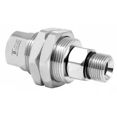 This MOSMATIC rotating joint is a single-passage union for transferring air from a stationary supply to a rotating shaft. Constructed of nickel-plated C38500 brass, it features a 3/8 in rotating shaft and supports speeds up to 1000 RPM. Suitable for use in rotary indexing tables, packaging lines, and other industrial machinery requiring continuous air flow to rotating components.