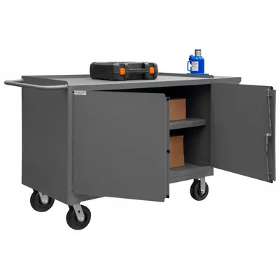 DURHAM MFG Mobile Cabinet Bench with Shelves - Mobile Cabinet Benches with Shelves