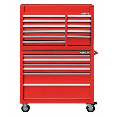 WESTWARD Tool Chest and Cabinet Combination: 17 Drawers, Heavy Duty, Keyed - Heavy-Duty Top Chest & Rolling Cabinet Combos