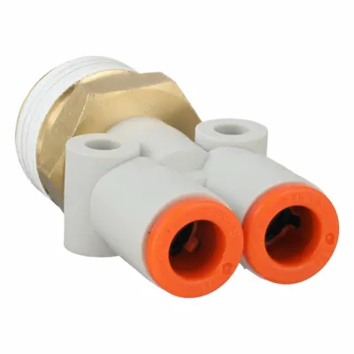 SMC KQ2U07-36AS Polybutylene & Brass Tube Fitting, Wye, 1/4 in Pipe Size, White - Polybutylene & Brass Tube Fittings
