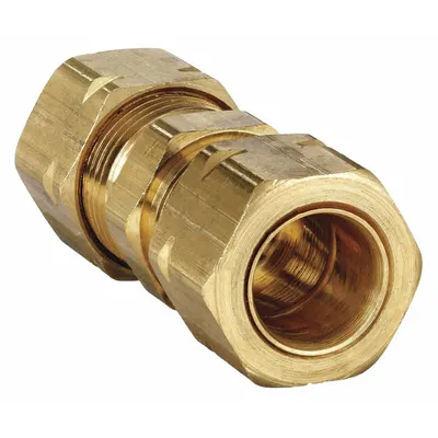PARKER Compression Fitting Union: 3/16 in OD x 3/16 in OD Fitting Size, Brass - Self-Aligning Brass Compression Fittings