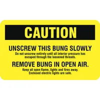 STRANCO INC DOT Handling Label: Caution Unscrew this Bung Slowly, 3 in x 5 in, 3 in Label Wd, Label (MPN HMSL-3503-V250)