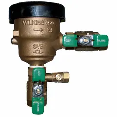 Lead-free pressure vacuum breaker with FNPT x FNPT connections for water media up to 180°F. Rated for high health hazard backflow prevention. NPT threaded assembly suitable for industrial water systems.