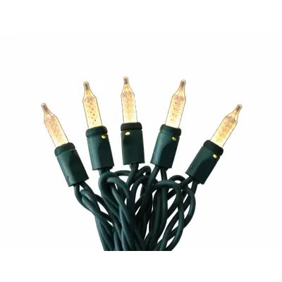 LED Holiday String Lights: PC Bullet Shape, 23 11/16 ft Lg, Warm White, 70 LEDs - Bullet-Shaped Lights