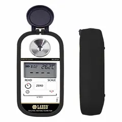 Digital handheld refractometer designed for measuring beer. Features automatic operation with +/-0.2°% accuracy, 0.001 resolution, and refractive index range from 1.000 to 1.130. Overall depth of 1 inch. Suitable for quality control in beverage production.