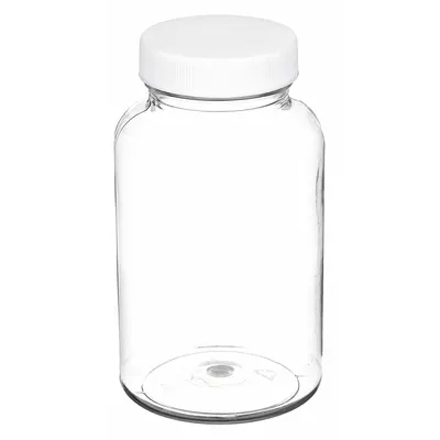 QORPAK Wide Mouth Bottle: PET, 120 mL, 4 fl oz, Closure Included, Colorless, 38-400 - PET Wide Mouth Round Lab Bottles