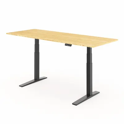 FLEXISPOT Standing Desk: Tan, Bamboo, 78 in Overall Wd, 30 in Overall Dp - Electric Adjustable-Height Desks