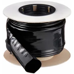 This chemical-resistant PVC heat shrink tubing is designed for insulating and protecting electrical cables, wires, and connections from chemicals, moisture, and abrasion. With a 4-inch inner diameter before shrinking and a 2-inch inner diameter after shrinking, it is suitable for large cable bundles, bus bars, or pipe coatings in industrial environments. The tubing is 5 feet long and black in color.