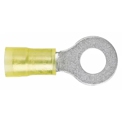 PANDUIT Ring Terminal: Yellow, Nylon Insulation, #8 Stud Size, 12 AWG to 10 AWG Wire Sizes - Insulated Ring Terminals