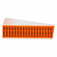 Self-stick vinyl markers for identifying 220-volt circuits. Each C-style label wraps around conduit or cable. Sold in packs of 5. Label height 1/2 in. Legend reads '220 Volts'