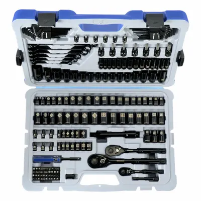 WESTWARD Socket Wrench Set: 1/4 in, 3/8 in, 1/2 in Drive, 183 Piece, 6-Point - SAE & Metric Socket Sets with Drive Tools