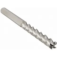 This 4-flute carbide square end mill has a 7/16" diameter, 3" length of cut, and 6" overall length. It is designed for fast cutting in slotting, profiling, and contouring operations on ferrous and non-ferrous metals. Suitable for CNC and manual milling machines.