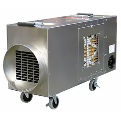 This portable electric ducted heater delivers 11 kW of heat output at 200/240V AC single-phase. It requires a cord (NEMA plug configuration: Requires Cord) and operates at one speed. Suitable for structural drying, sanitizing, and emergency heating in enclosed spaces. Dimensions: 18 in H x 11 in W x 30 in D.