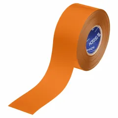 Solid orange floor marking tape with polyester backing, 3 inches wide by 100 feet long, 22 mil thickness. Part of the B-553 series. Used for marking aisles, hazard zones, and storage areas in industrial facilities, warehouses, and plants.