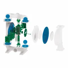 Valve seat for air-operated double-diaphragm pumps. Made of polypropylene for chemical resistance. Seals the valve to prevent backflow and ensure efficient fluid transfer.