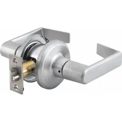This BEST passage lever lockset is designed for interior doors that do not require locking, such as hallways, closets, or restrooms. The Sierra style features a satin chromium-plated zinc finish and is ADA compliant for easy operation. ANSI function code F75 indicates non-locking passage function.