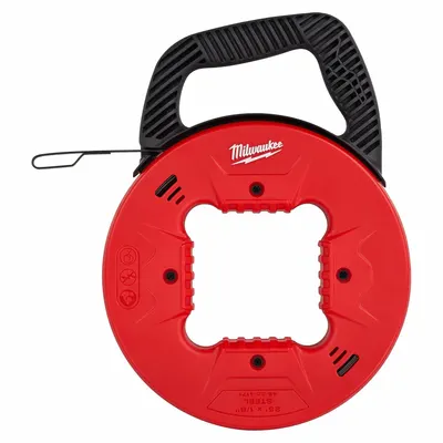 MILWAUKEE Fish Tape: 25 ft Lg, Manual Wind Tape Retraction, Flat Tape Shape - Steel Fish Tapes