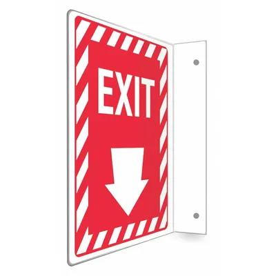 CONDOR Safety Sign: PETG, Mounting Holes Sign Mounting, 12 in x 9 in Nominal Sign Size - L-Shape Projection Exit Signs