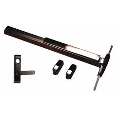 This surface vertical rod push bar from VON DUPRIN is constructed in bronze and features a lever touchbar actuator. Designed for doors up to 3 ft wide, it is intended for use on commercial egress doors requiring push-bar operation. The right-hand reverse configuration suits specific door handing applications.