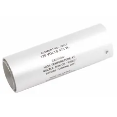 This replacement heating element operates at 240V with a power rating of 450W and reaches a maximum temperature of 650°F. It is designed to fit Master Appliance brand model 10010 power tools. Suitable for industrial heat-shrink, soldering, and light brazing applications requiring consistent heat.