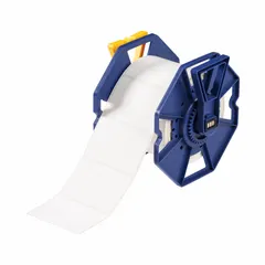 Acrylic permanent adhesive label roll with inkjet print-receptive material. Contains 750 precut labels measuring 2 x 3 inches. Compatible with J7300 printer series. Used for industrial labeling such as asset tags, equipment labels, and safety signs.