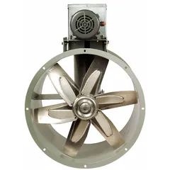 Unassembled belt-drive fan with 36-inch blade delivering 12,520 cfm at 0.000 in SP. Powered by a 3-phase, 208-230/460V AC motor with Totally Enclosed Fan Cooled enclosure. Includes drive package, designed for vertical mounting, and features Spark Resistant Construction Type B. Suitable for clean air ventilation in industrial facilities such as manufacturing plants, warehouses, and process areas.