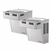 This on-wall two-level drinking fountain from HALSEY TAYLOR features a stainless steel housing with a silver plain finish. It is operated by a front pushbar and side pushbar, and has a chilling capacity of 8 gph @ 50°F. Suitable for commercial or institutional settings requiring accessible hydration stations