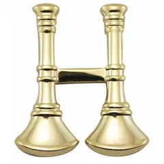 Metallic rank insignia for Captain, featuring crossed fire bugles. Measures 3/4 inch, gold finish, metal construction with clutch pin attachment. Sold as one pair. Suitable for uniform collar or lapel wear to denote rank in fire service.