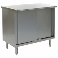 NSF-certified cabinet bench with a 30 x 36 in stainless steel work surface and 450 lb overall load capacity. Suitable for food service, pharmaceutical, and laboratory environments where hygiene and durability are required. Supports assembly, inspection, and preparation tasks. Silver finish.
