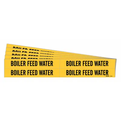 BRADY Pipe Marker: Boiler Feed Water, Yellow, Black, Fits 3/4 to 2 3/8 in Pipe O.D. - Boiler Feed Water Adhesive Pipe Markers