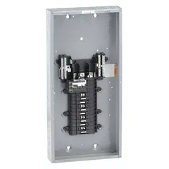Indoor main circuit breaker load center rated 100 A, 208Y/120/240V AC, 3-phase, with a 25kA short-circuit current rating. Provides 27 spaces and supports 0 tandem breakers. Plug-on neutral design. Enclosure cover ordered separately.