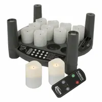 Plastic flameless candle with a white jar, producing a white light. Suitable for use inside flameless lamps in hospitality and decorative settings where an open flame is not desired. Overall height and width 9 3/4 inches
