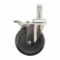 Swivel caster with stem mounting and face brake, finished in silver. Designed for use on healthcare beds, providing mobility and locking capability. Compatible with Drive Medical bed models 15302, 15303, and Bariatric 15300.