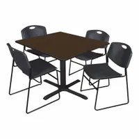 CAIN Cafe/Breakroom Table: Laminate, Walnut, 29 in Overall Ht - Max, 48 in Overall Wd, Square, Black (MPN TB4848NW44BK)