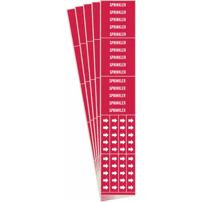 BRADY Pipe Marker: Sprinkler, Red, White, Fits 3/4 in and Smaller Pipe O.D., 3 Pipe Markers - Sprinkler Adhesive Pipe Markers