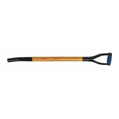 Steel replacement handle with a bent D-grip design, 36 inches in length. Suitable for use with manure forks, barley forks, and clam forks in agricultural and livestock tasks.