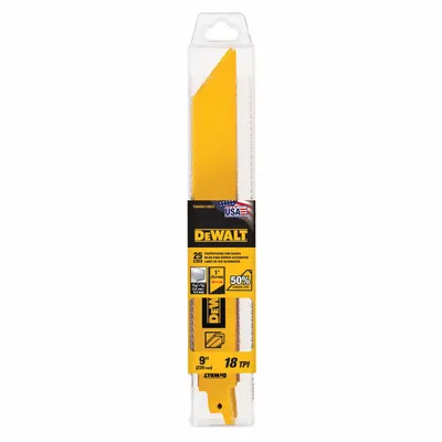 DEWALT Reciprocating Saw Blade: 18 Teeth per Inch, 9 in Blade Lg, 0.04 in Blade Thick - Nail-Embedded-Wood-Cutting Blades