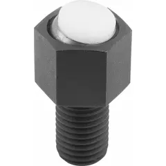 Threaded gripper with a flat acetal pad for non-marring clamping and positioning in workholding fixtures. M24 thread, 100 mm thread length, 25 mm pad diameter, rated for 47 kN maximum load. Suitable for machining, assembly, and inspection applications.
