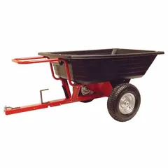This two-wheel dump cart features a 12 cubic foot poly container with an 800 lb load capacity. The corrosion-resistant poly construction is lightweight for manual tipping. Suitable for transporting bulk materials such as soil, gravel, or debris in landscaping, construction, and industrial material handling applications.