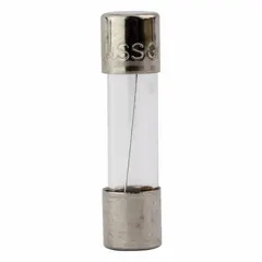 Fast-acting cylindrical fuse rated 5 A at 125 V AC with a 5 mm x 20 mm glass body. Provides overcurrent protection in electronic circuits such as power supplies, instrumentation, and control panels.