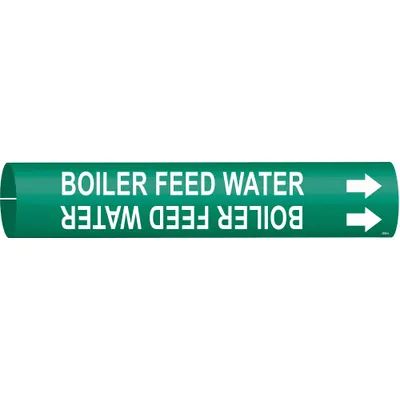 BRADY Pipe Marker: Boiler Feed Water, Green, White, Fits 4 to 6 in Pipe O.D. - Boiler Feed Water Snap-On Pipe Markers