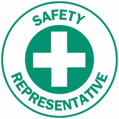 2-inch diameter, non-reflective, English-language circle label for identifying safety representatives on hard hats. Pack of 4 labels. Suitable for use in industrial environments to designate safety roles.