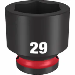This 1/2" drive impact socket is designed for use with impact wrenches in heavy-duty fastening applications. The 29 mm, 6-point metric configuration provides a secure grip on hex fasteners. Suitable for industrial maintenance, assembly, and repair tasks.