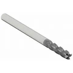 Solid carbide square end mill with AlTiN coating for heat resistance and wear protection. Four-flute design with 1/4" cutting diameter, 1" length of cut, and 4" overall length. Suitable for general-purpose slotting and profiling of ferrous materials such as steel, stainless steel, and cast iron in milling operations.
