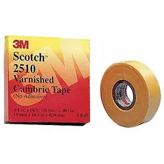 Varnished cotton cloth electrical tape for indoor use. Provides abrasion resistance and mechanical protection for wires and cables. Suitable for motor leads, bus bars, and coil winding. Yellow color, 7 mil thickness, 36 yards per roll, 36 rolls per pack.