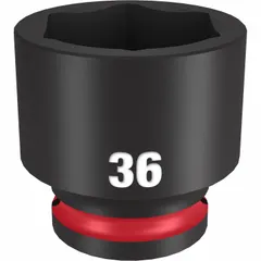This 1/2" drive impact socket features a 36 mm metric, 6-point design for use with impact tools. Suitable for heavy-duty fastening and loosening of nuts and bolts in automotive repair, industrial maintenance, and assembly applications.