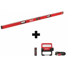 This 72-inch digital level from MILWAUKEE provides angle measurement with ±0.10° and ±0.03° accuracy. It features an LED display for readability in low light and operates on a 4V battery. Batteries are included. Typical applications include leveling and alignment tasks in construction and industrial settings.
